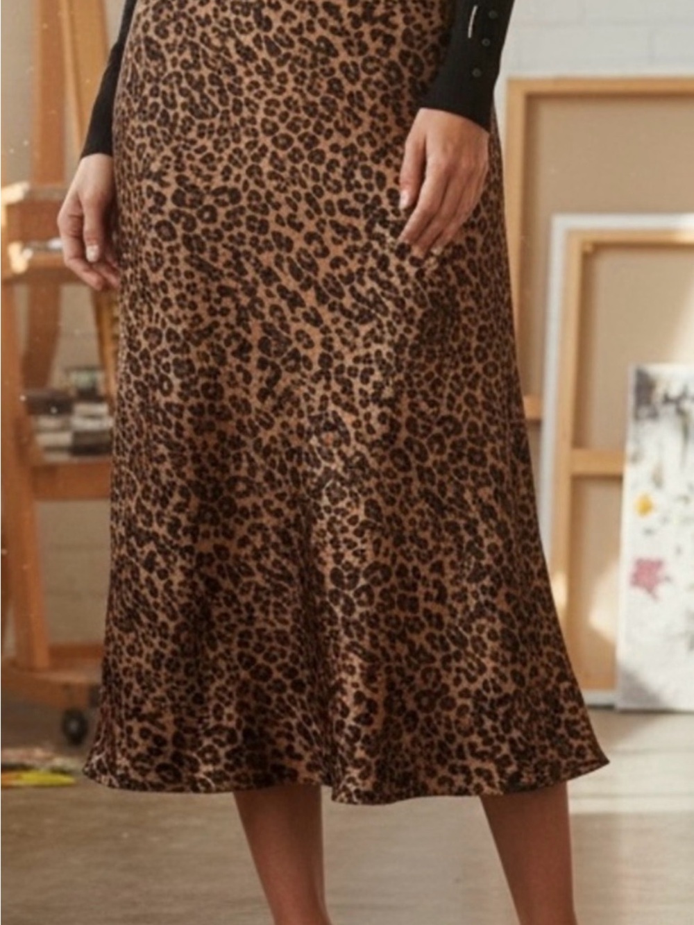 Matty M Brown and Black Leopard Midi Skirt